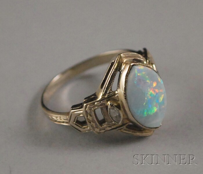 Appraisal: kt White Gold and Opal Ring marquise-shaped opal measuring x