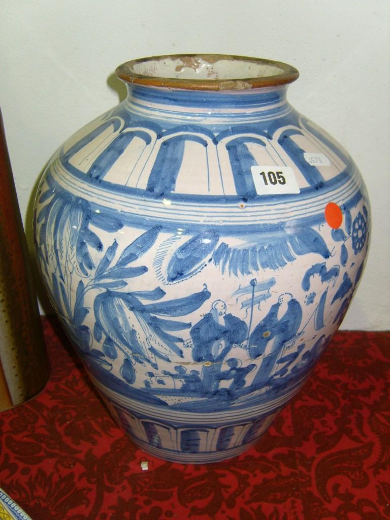 Appraisal: A th century tin glazed earthenware vase with blue and