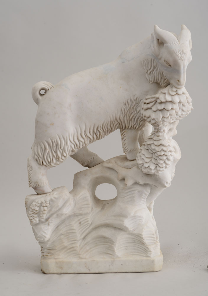 Appraisal: ITALIAN CARVED MARBLE FIGURE OF A MOUNTAIN GOAT On rocky