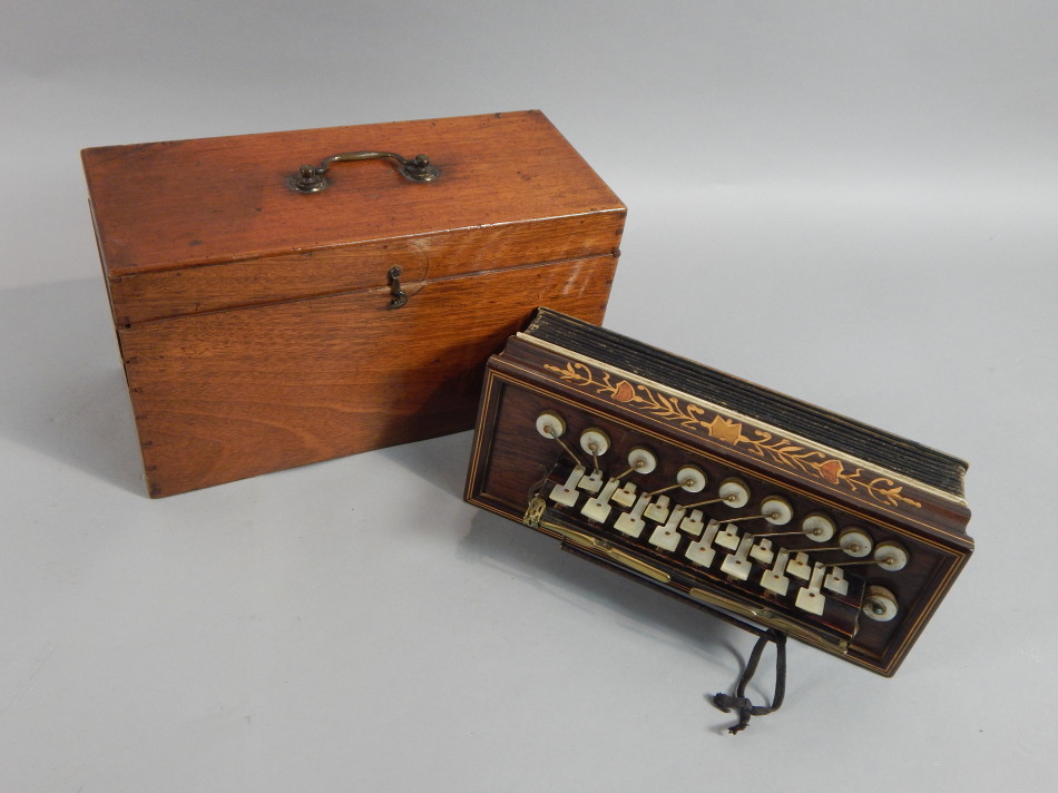 Appraisal: An early thC rosewood and marquetry accordion possibly German in