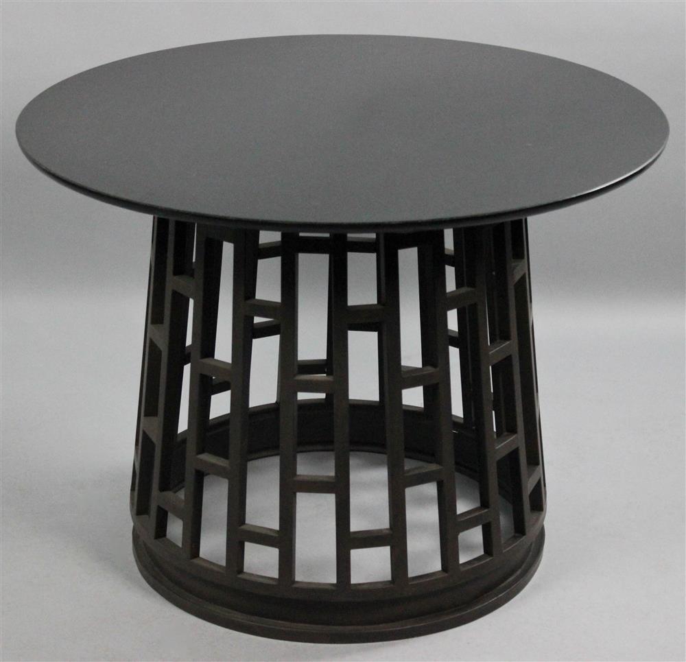 Appraisal: CONTEMPORARY CIRCULAR TABLE WITH PIERCED METAL BASE AND BLACK GRANITE