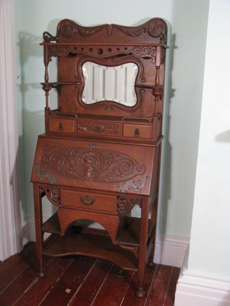 Appraisal: Art Nouveau Desk Display Cabinet relief carved oak early th