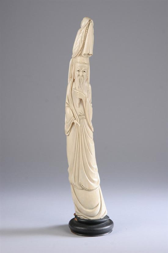 Appraisal: CHINESE IVORY FIGURE OF IMMORTAL th century - in high