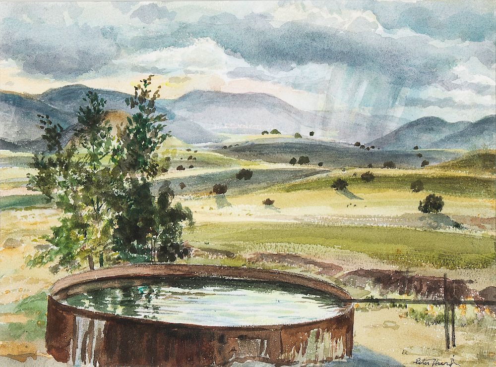 Appraisal: Peter Hurd Watertank Clouds Mountain Shower PETER HURD - Watertank