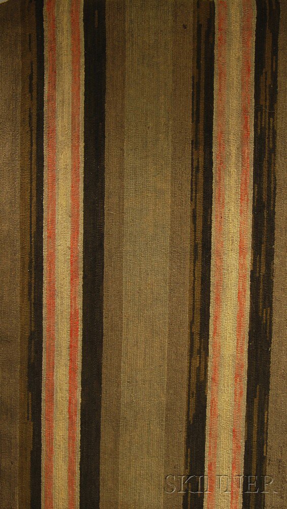 Appraisal: Large Hooked Rug with long stripes in faded red white