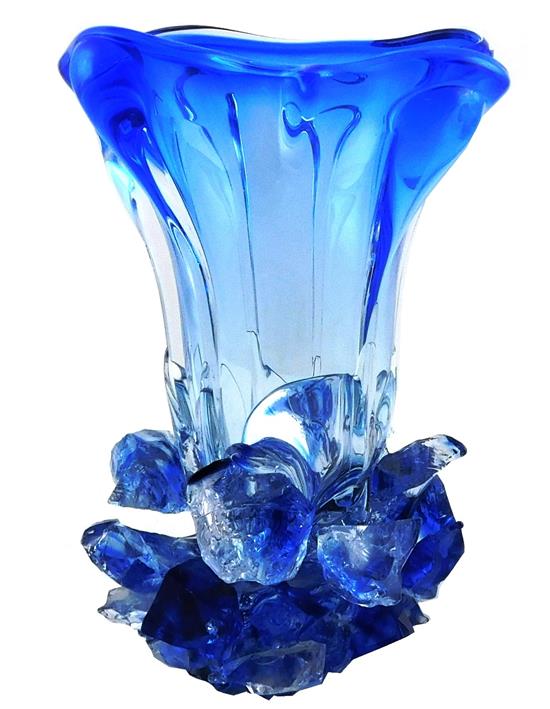 Appraisal: Contemporary art glass vase clear cut to cobalt blue polished