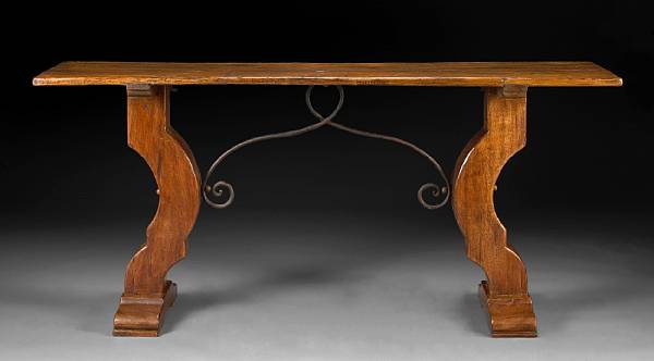 Appraisal: A Baroque style trestle table incorporating antique elements The rectangular