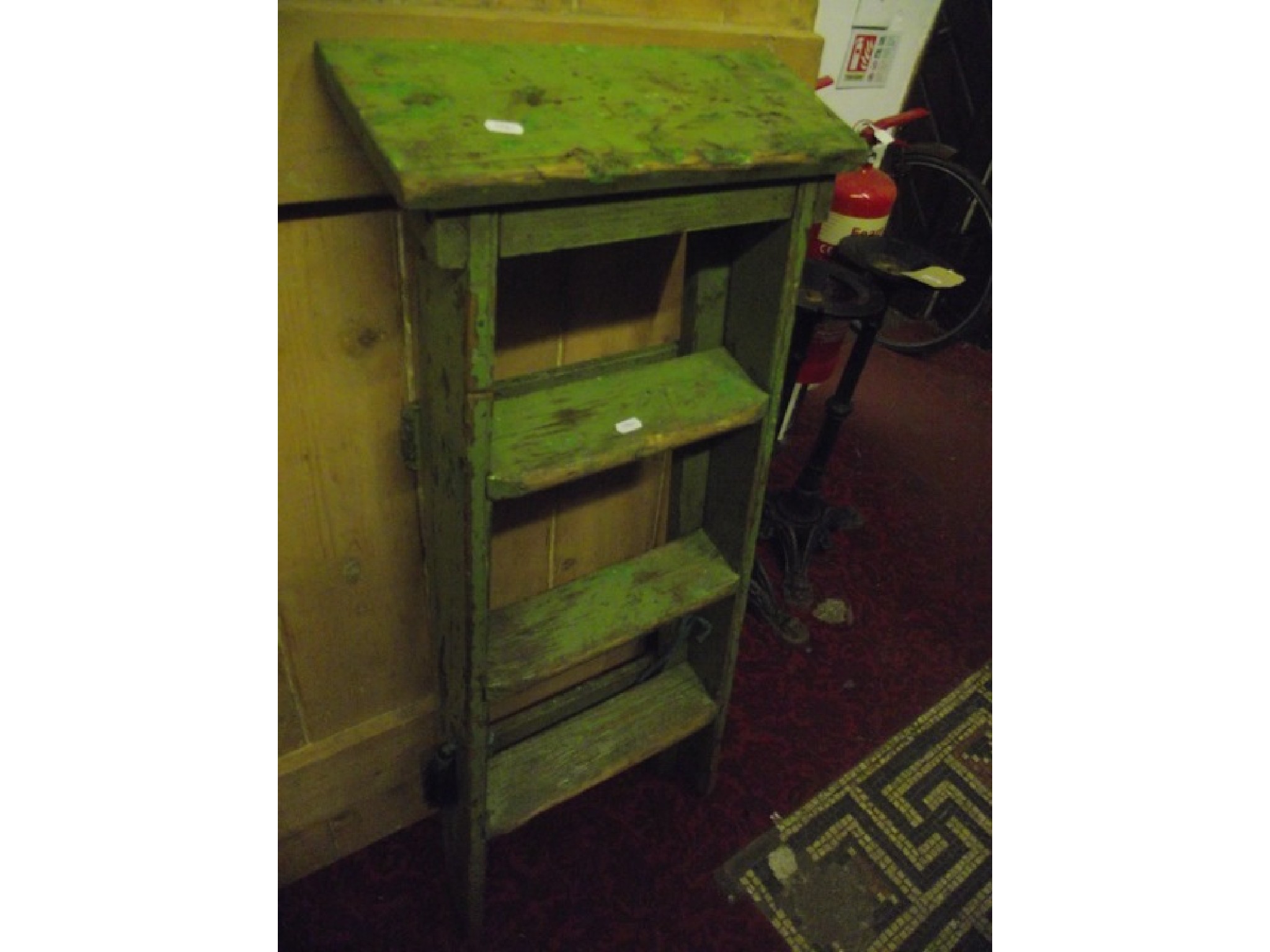 Appraisal: A vintage pine folding step ladder with distressed blue painted