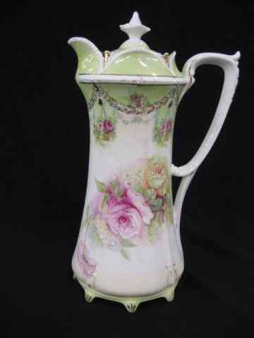 Appraisal: R S Prussia Porcelain Chocolate Pot fine floral footed ''