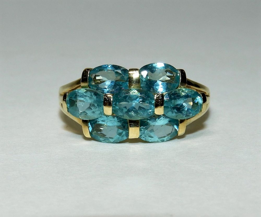 Appraisal: K Yellow Gold Simulated Aquamarine Ring Contemporary Eight simulated aquamarine