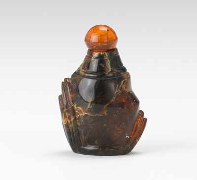 Appraisal: Carved Amber Snuff Bottle in Organic Bud Form Petite bottle