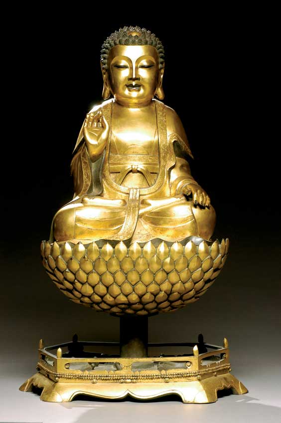 Appraisal: LARGE GILT BRONZE BUDDHA Large Chinese gilt bronze figure of