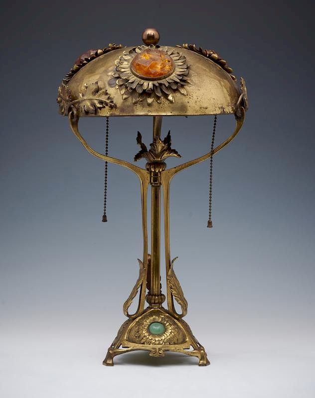 Appraisal: Austrian brass and chunk jewel lamp Austrian brass and chunk