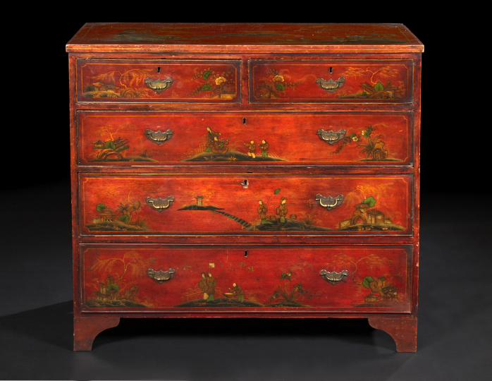 Appraisal: George III Red-Lacquered and Polychromed Chest fourth quarter th century