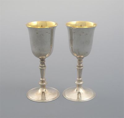 Appraisal: A pair of modern small Irish goblets gilt interiors by