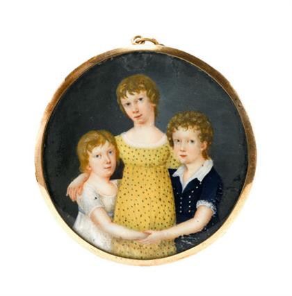 Appraisal: Miniature portrait of three children american early th century Unsigned