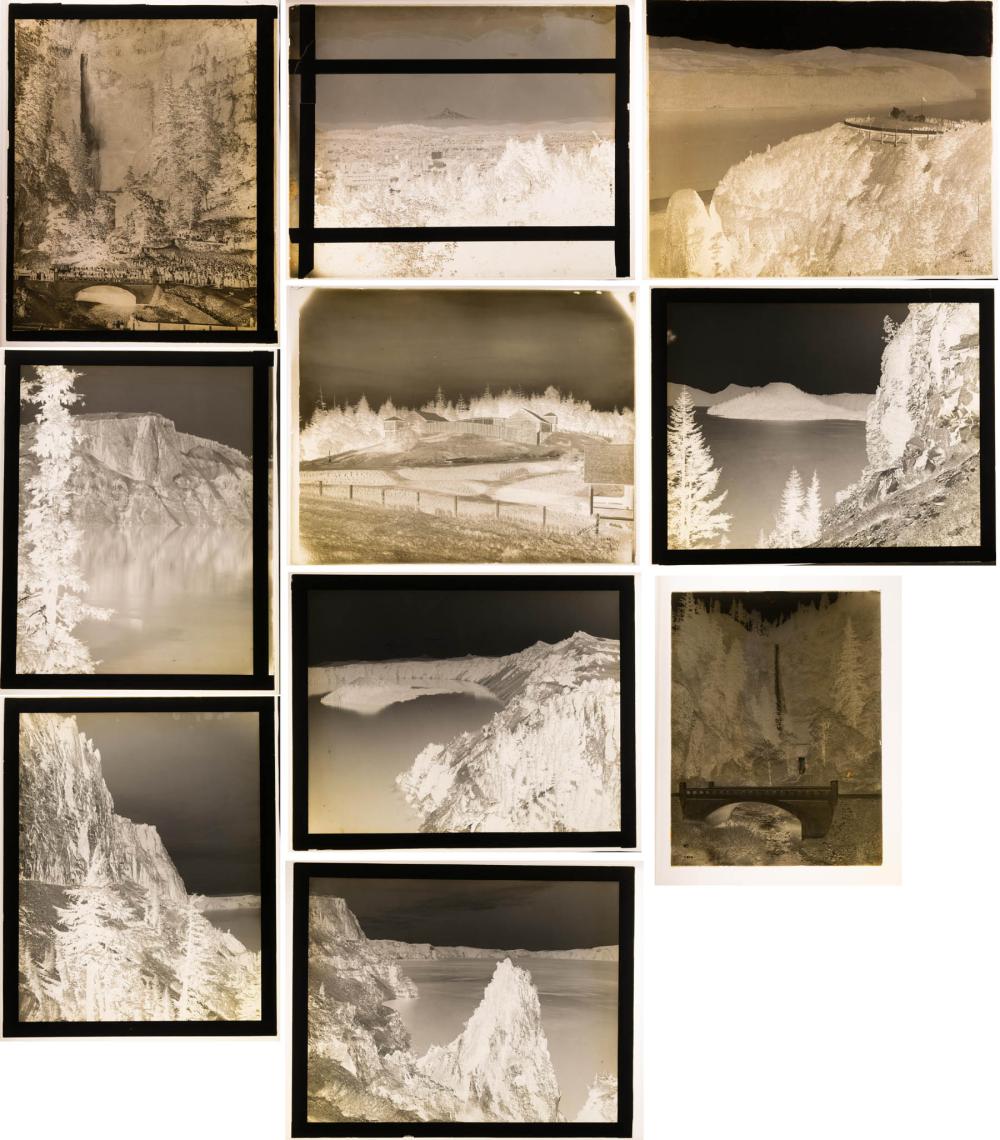 Appraisal: TEN GLASS NEGATIVES OF CRATER LAKE AND PORTLAND late th