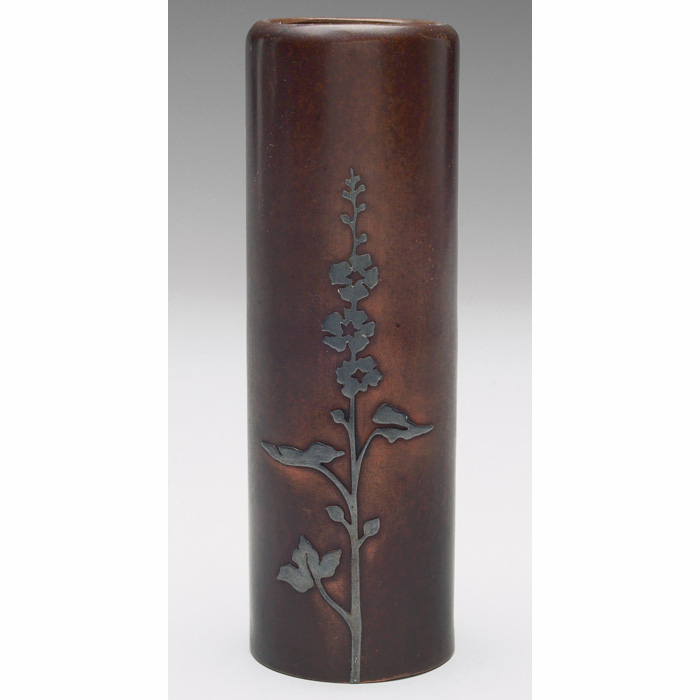 Appraisal: Heintz vase sterling on bronze applied floral design original patina