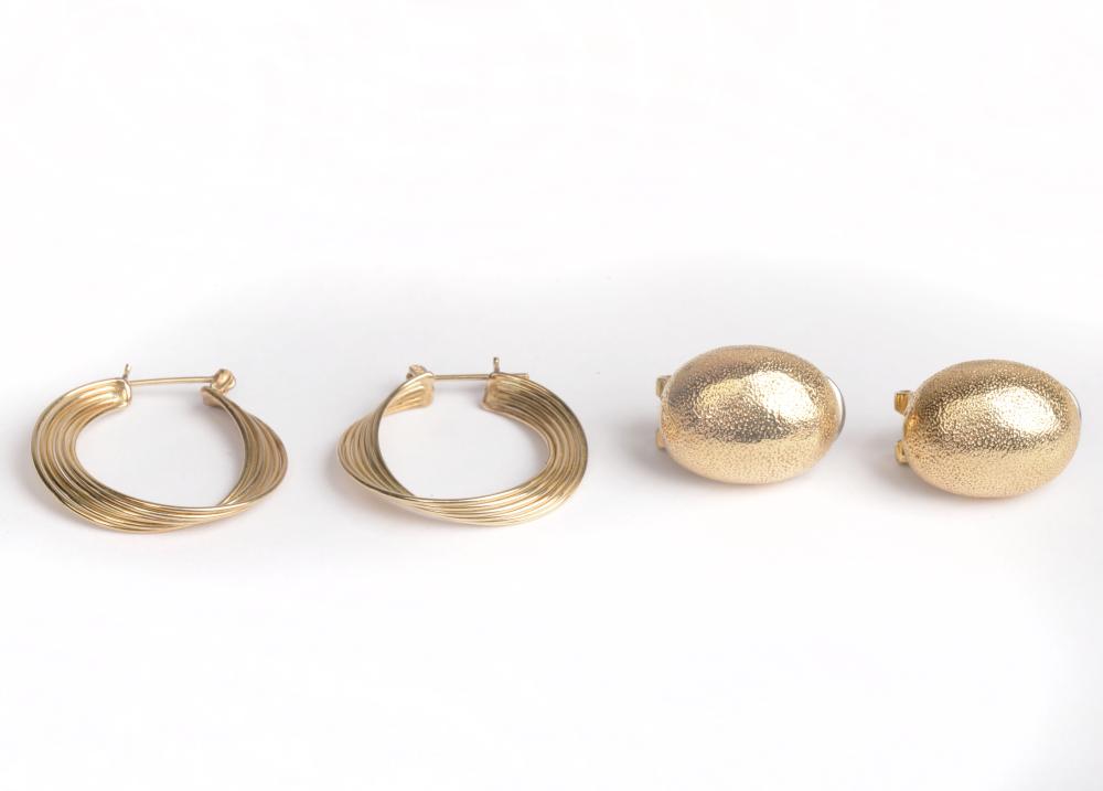 Appraisal: TWO PAIRS OF YELLOW GOLD EARRINGScomprising a pair of karat