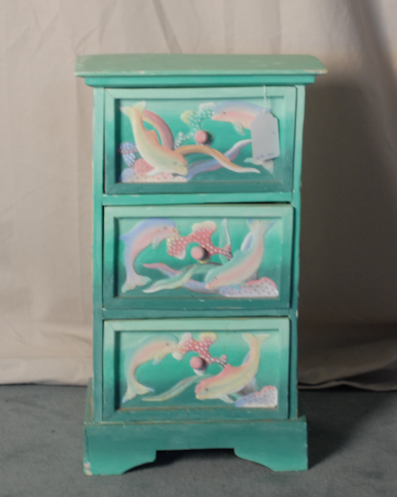 Appraisal: Child's Diminutive -Drawer Chest painted relief scenes of fish high