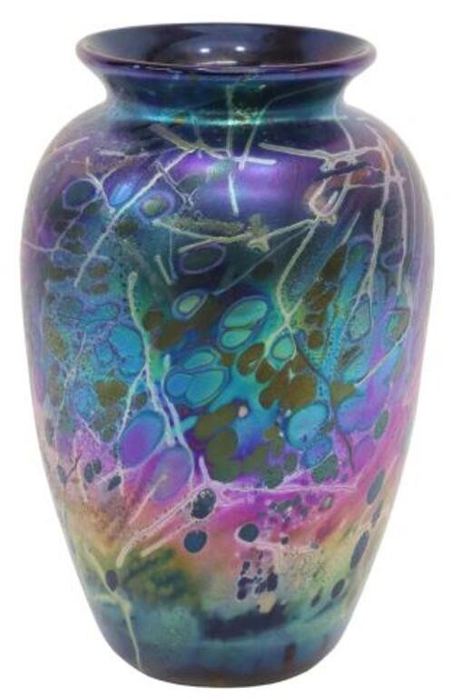 Appraisal: Iridescent studio art glass vase signed underfoot A Allison Arthur