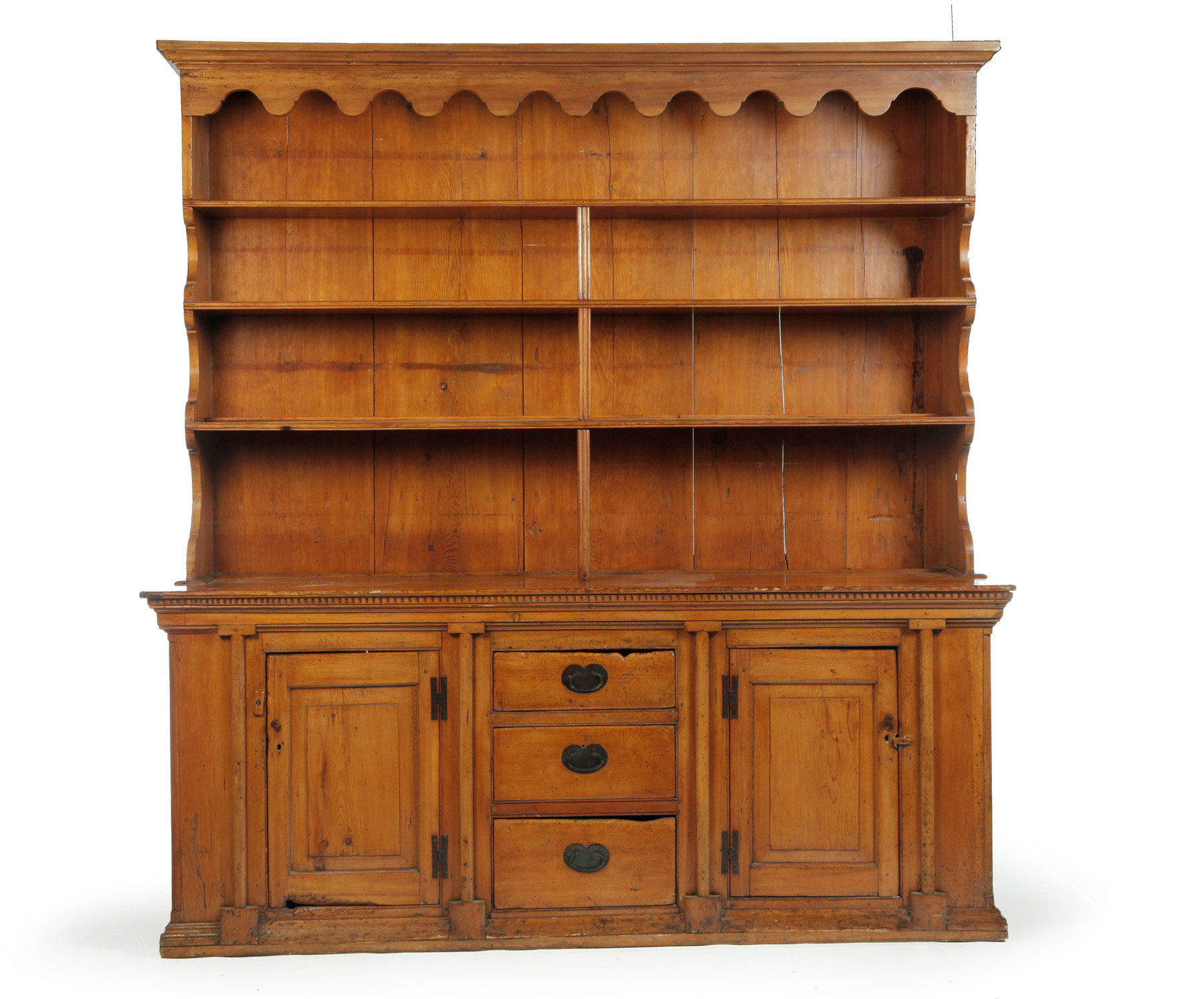 Appraisal: NORTH AMERICAN OPEN-TOP CUPBOARD Early th century pine Two piece