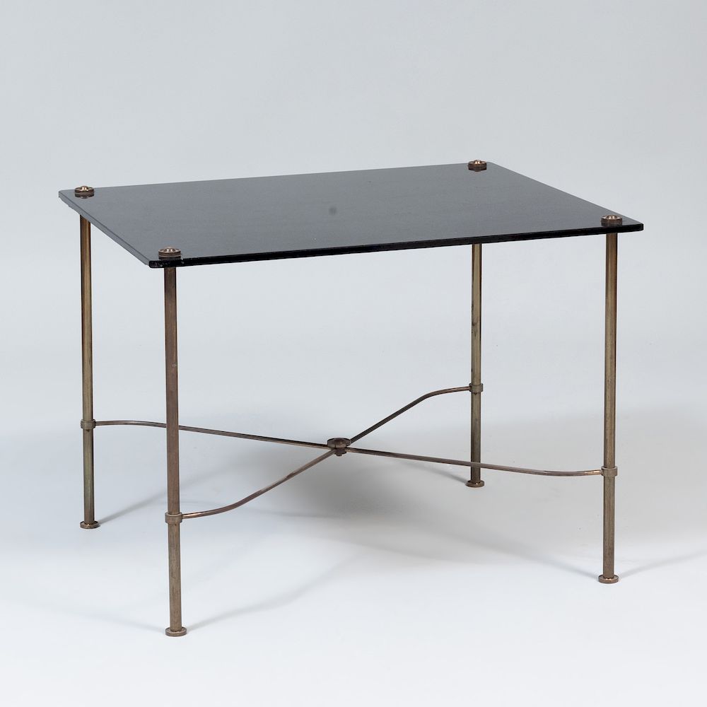 Appraisal: Modern Brass-Mounted Black Glass Low Table in the manner of