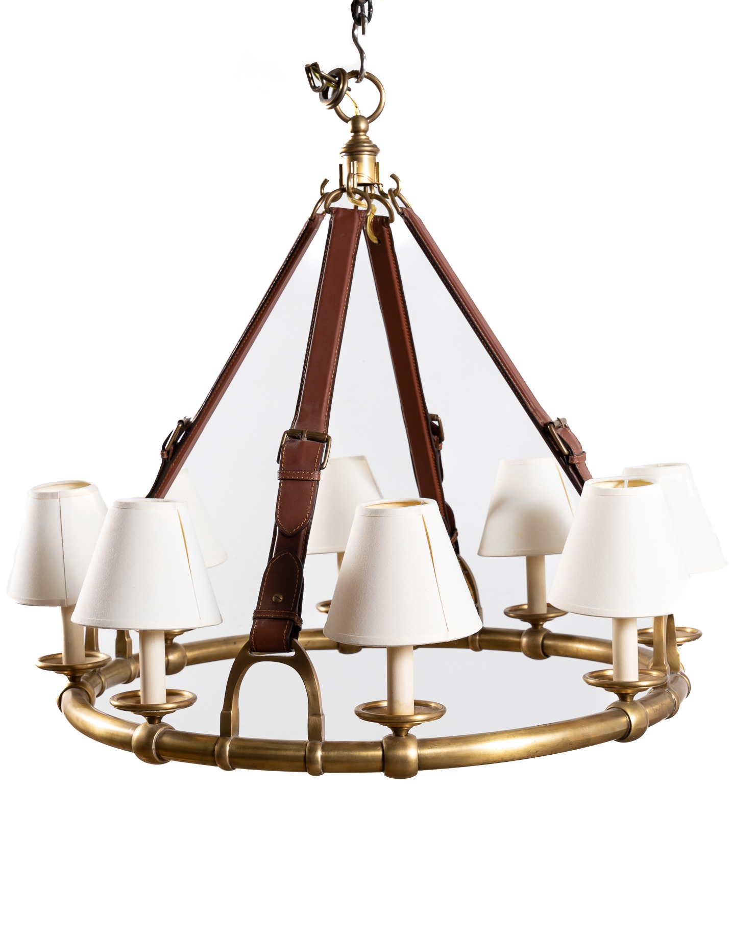 Appraisal: RALPH LAUREN WESTBURY BRASS LEATHER CHANDELIER Ralph Lauren Home American