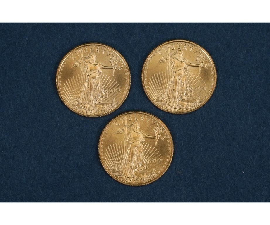 Appraisal: Three gold Eagle gold pieces ounce each fine gold