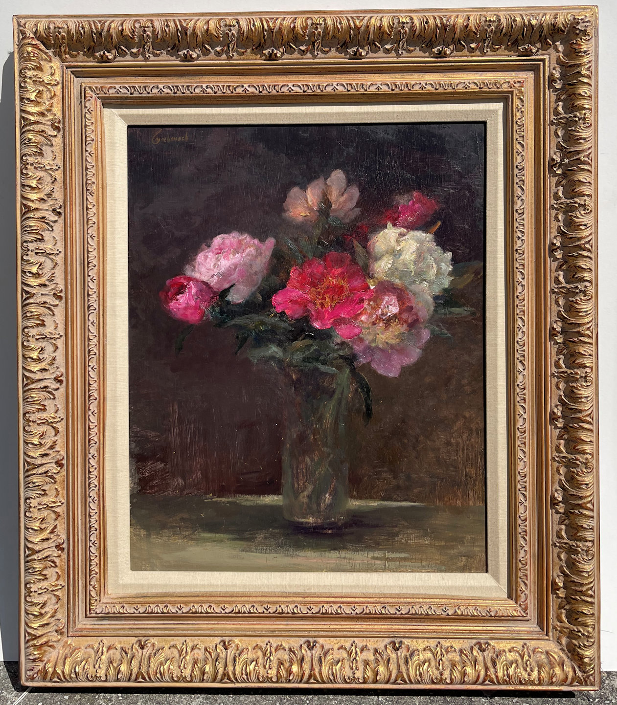 Appraisal: KOCHENASH Richard American th st Century ''Peonies'' Oil Panel ''