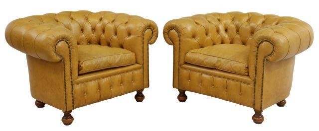 Appraisal: pair Chesterfield leather upholstered club chairs th c rolled back