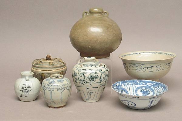 Appraisal: Six Southeast Asian stoneware containers th to th Centuries Including