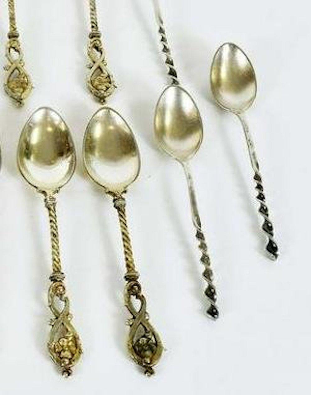 Appraisal: TWO SETS OF EUROPEAN SILVER DEMITASSE SPOONSEarly th Century Marked