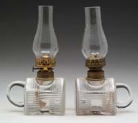 Appraisal: PAIR OF LOG CABIN MINI LAMPS S - Clear glass