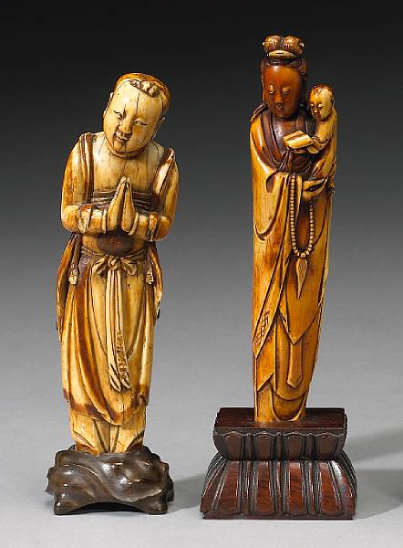 Appraisal: Two ivory carvings of immortals Late Ming Early Qing Dynasty