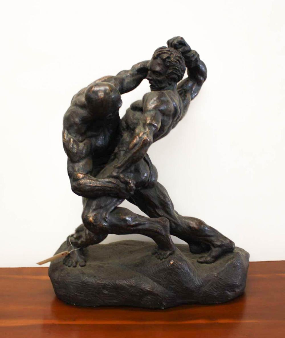 Appraisal: THOMAS HOLLAND California Mexico - bronze-clad plaster Wrestlers Signed and