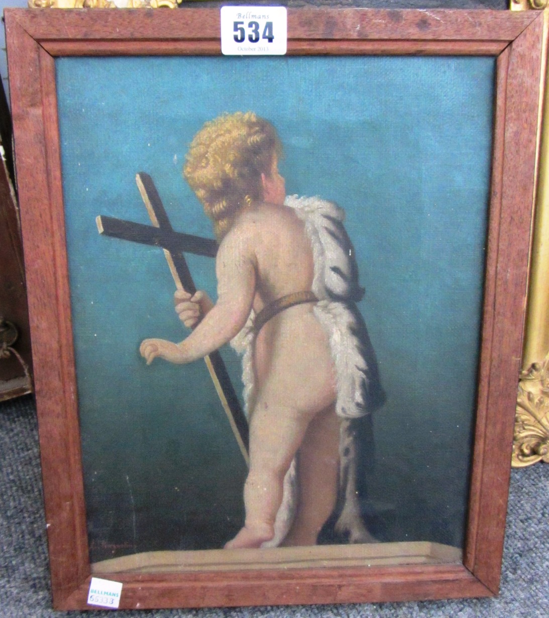 Appraisal: L Morgantin th century A putto holding a cross oil