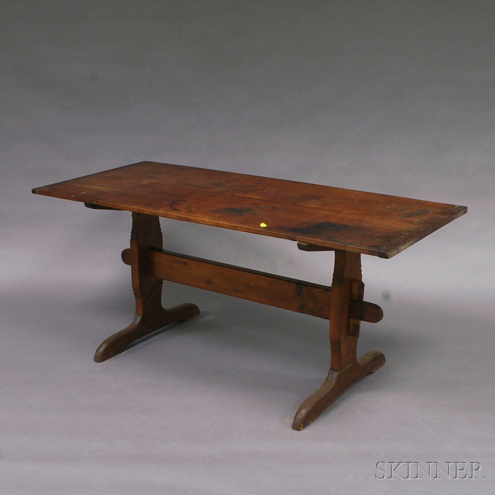 Appraisal: Stained Pine Trestle Table th century ht wd dp in