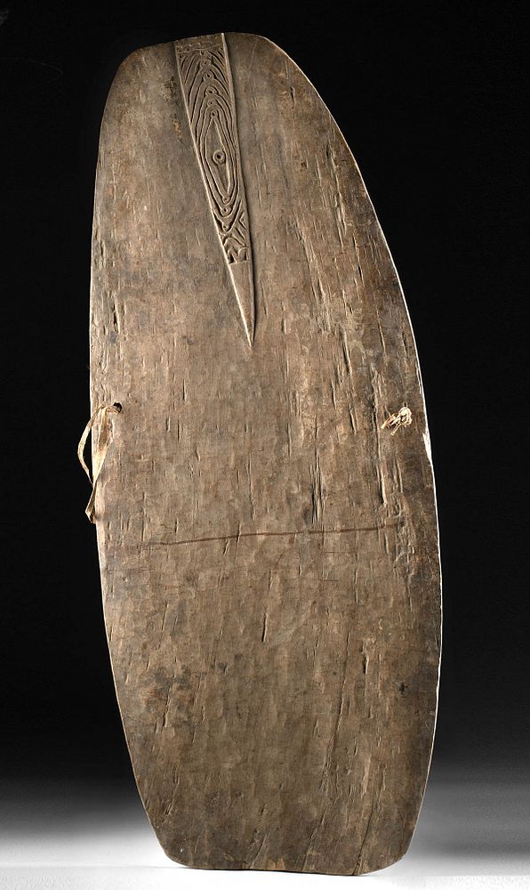 Appraisal: th C Papua New Guinea Wood Shield w Carved Panel