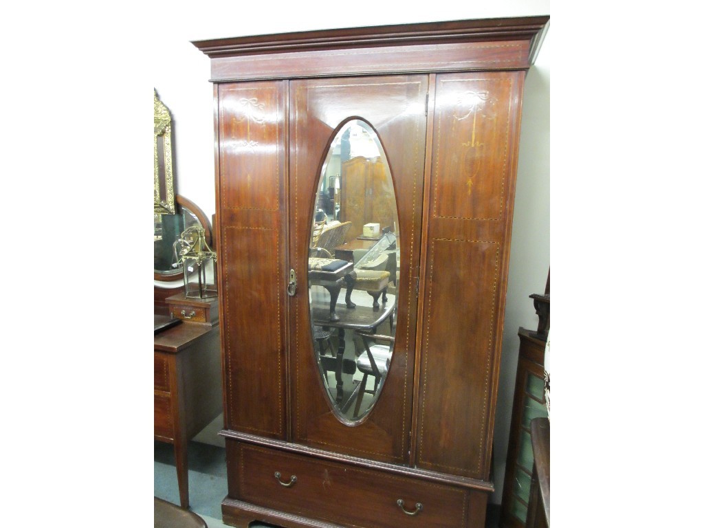 Appraisal: Edwardian mahogany inlaid bedroom suite three pieces