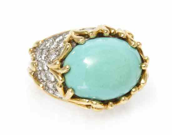 Appraisal: An Karat Gold Turquoise and Diamond Ring containing one oval