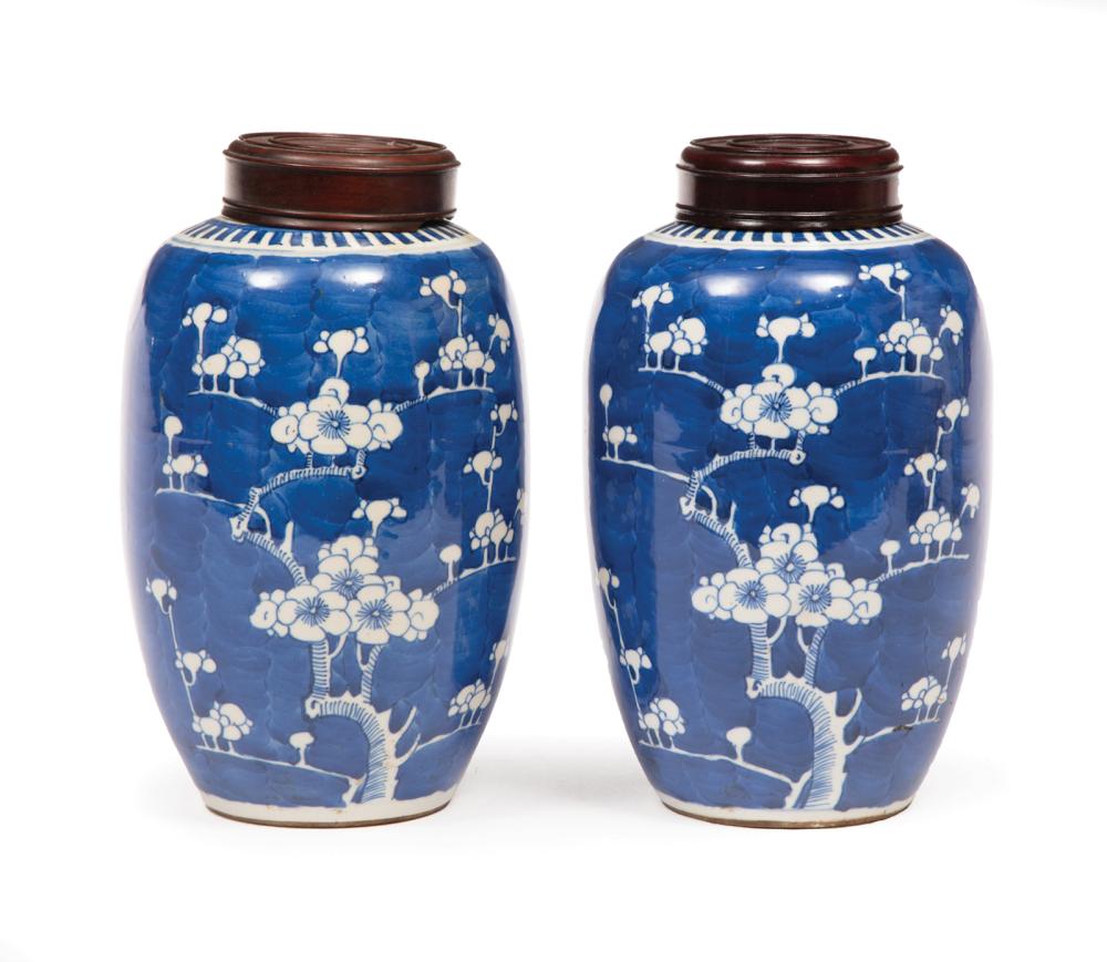 Appraisal: Pair of Chinese Blue and White Porcelain Jars th c