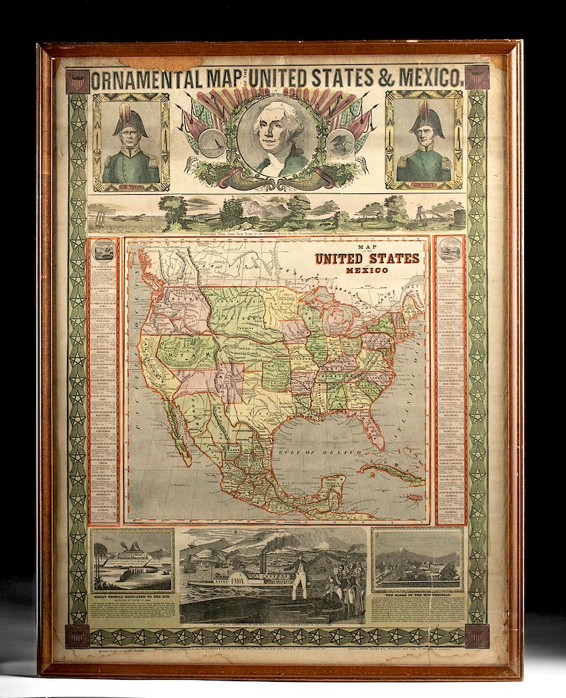 Appraisal: Framed United States Mexico Map Ensigns Thayer North America made