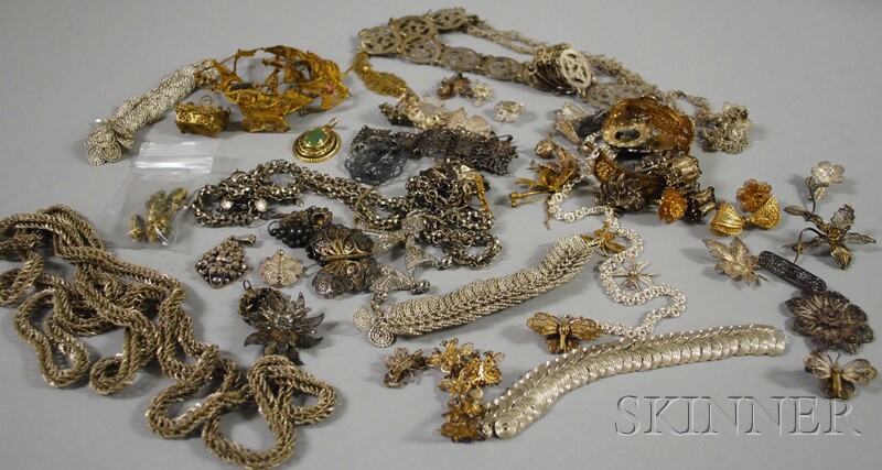 Appraisal: Large Group of Mostly Silver Filigree Jewelry some gilt including