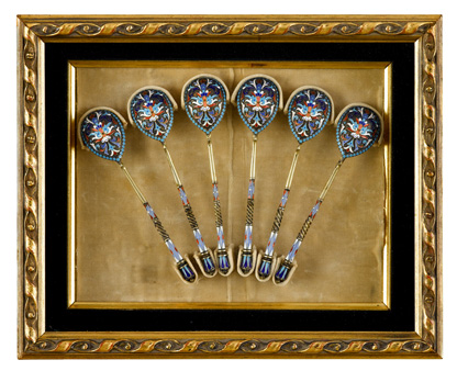 Appraisal: Set of six Russian enamel spoons Each decorated with foliate