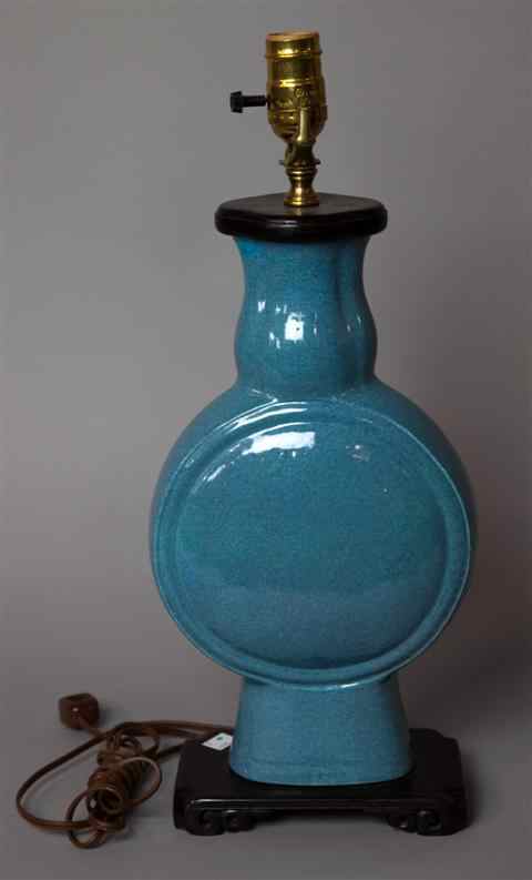 Appraisal: CHINESE ROBINS-EGG-BLUE-GLAZED PILGRIM FLASK Qing dynasty late th century of