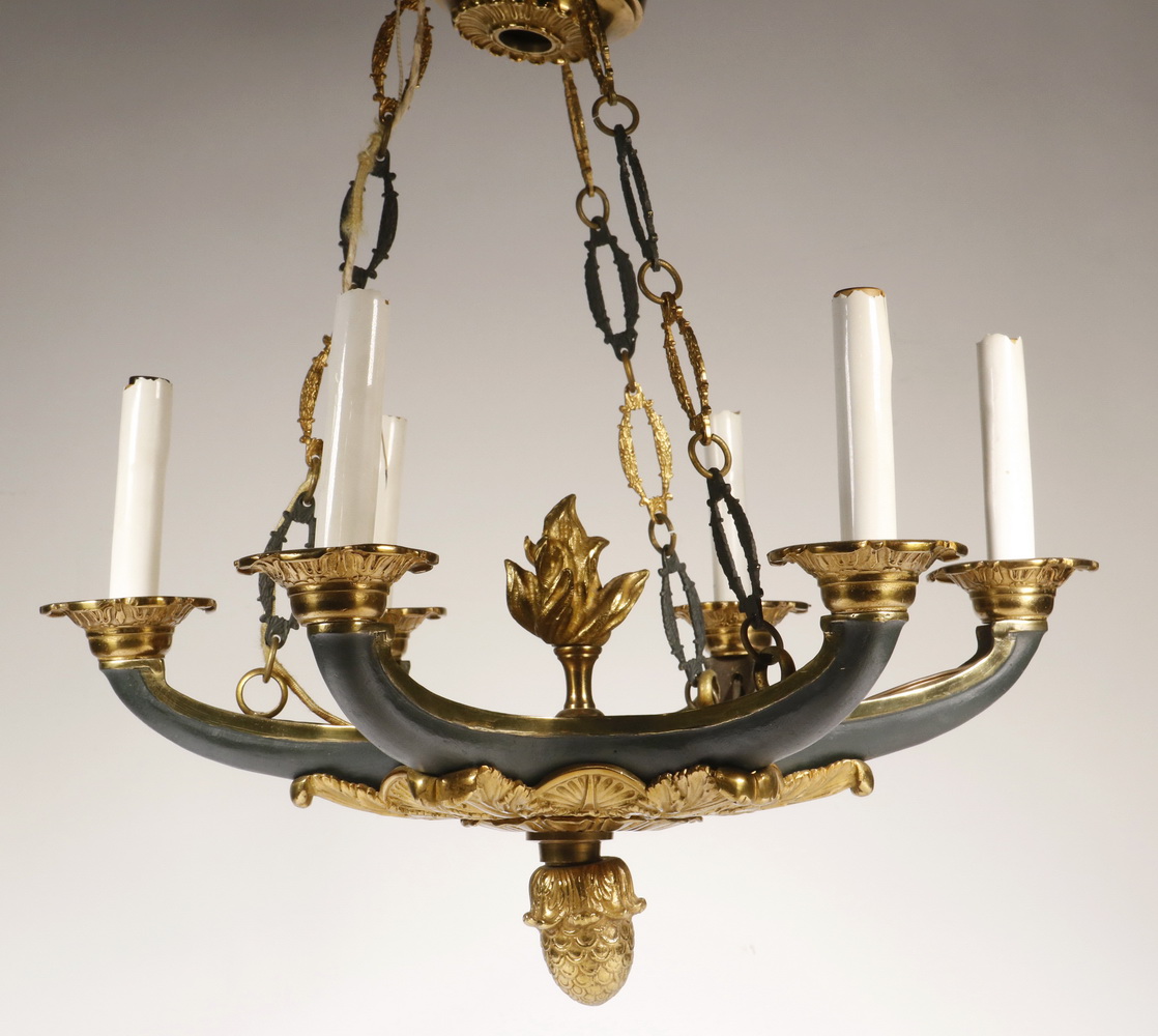 Appraisal: FRENCH EMPIRE STYLE HALL CHANDELIER Six Stem Electric Chandelier in