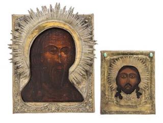 Appraisal: Two Russian Silver Oklad Icons Larger height x width inches