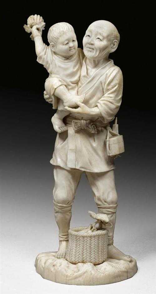 Appraisal: FINE IVORY FIGURE Japan Meiji period H cm Old peasant