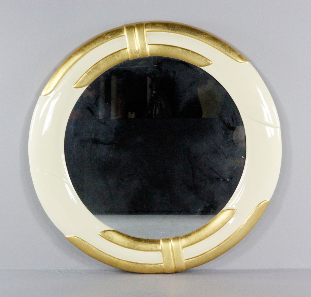 Appraisal: - Designer Modern Circular Mirror Designer modern circular ivory-toned and